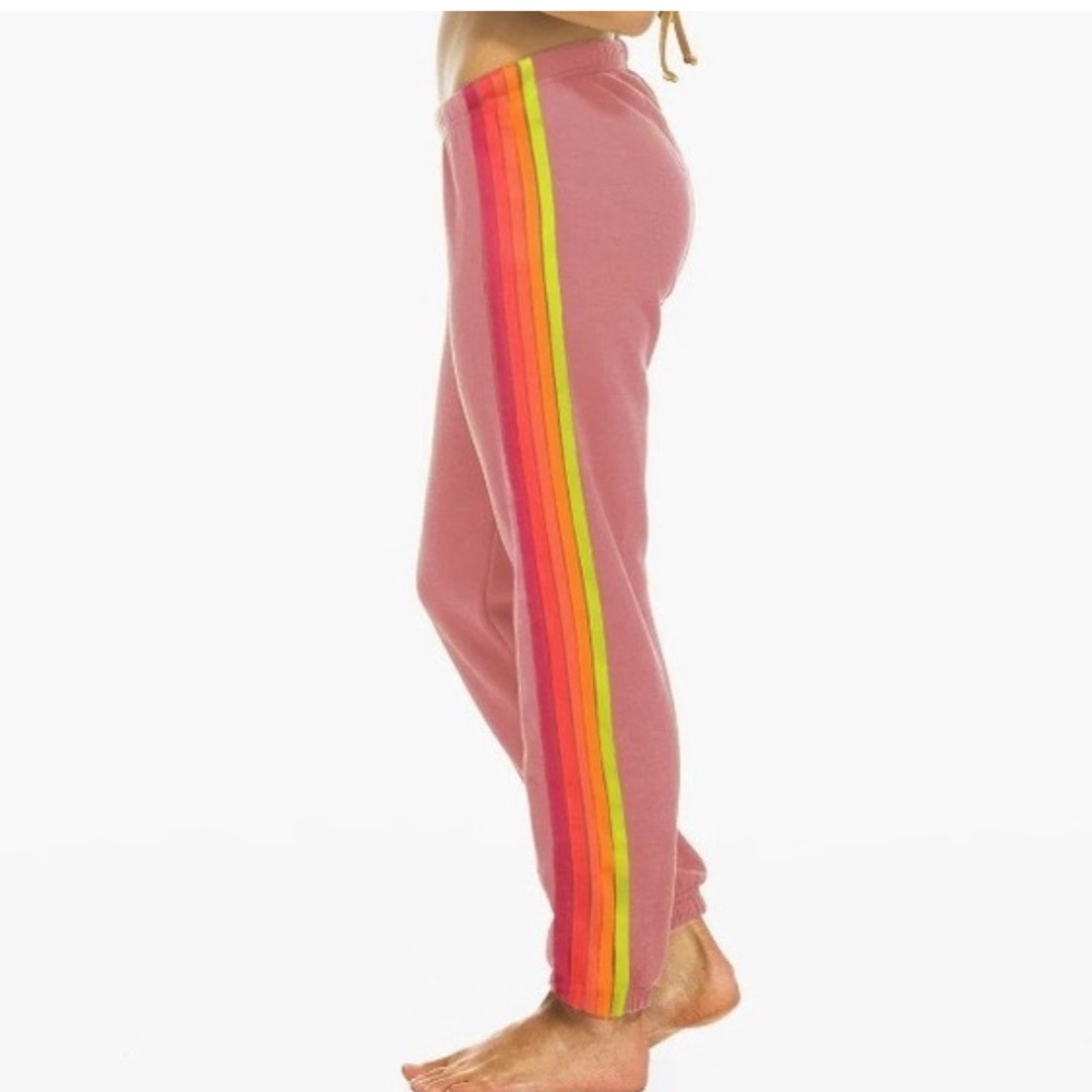 Aviator Nation Pink Joggers with Rainbow Stripes
